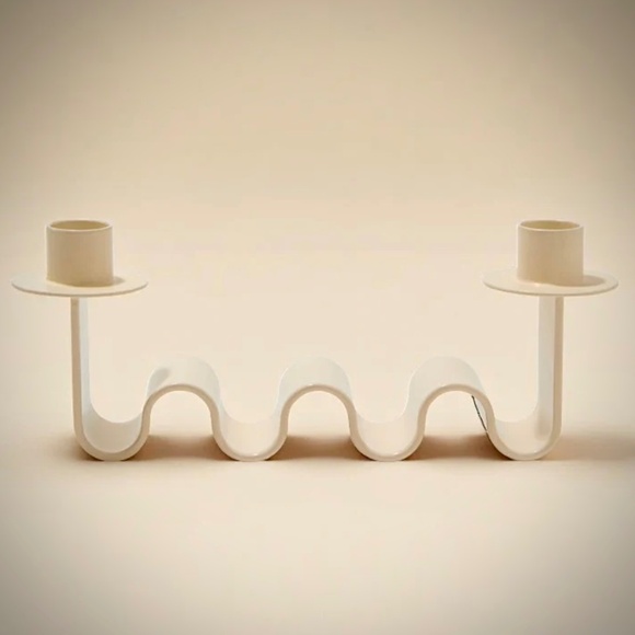 Handcrafted Helen White Candle Holder Wavy Sculpture Holds 2 Candles Matte White - Picture 3 of 5